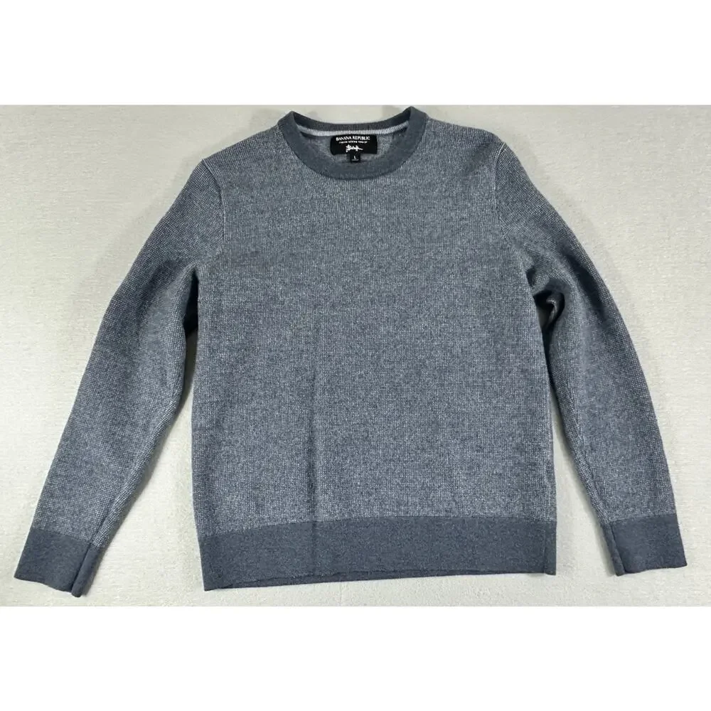 Banana Republic Men's Italian Merino By Baruffa Crew Neck Blue Sweater Size‎ Lg